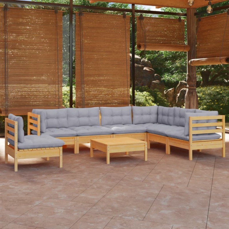 vidaXL Juego de muebles de jardín 8 pzas y cojines madera maciza pino vidaXL Juego de muebles de jardín 8 pzas y cojines madera maciza pino