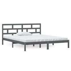 vidaXL Estructura de cama madera maciza gris 135x190 cm