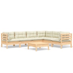 vidaXL Muebles de jardín 7 pzas y cojines madera maciza de pino crema