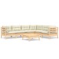 vidaXL Muebles de jardín 7 pzas y cojines madera maciza de pino crema vidaXL Muebles de jardín 7 pzas y cojines madera maciza de pino crema