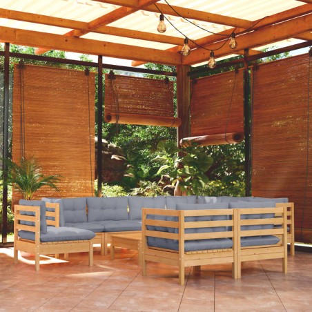 vidaXL Juego de muebles de jardín 10 pzas y cojines madera maciza pino