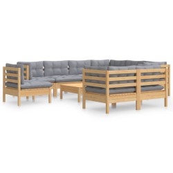vidaXL Juego de muebles de jardín 10 pzas y cojines madera maciza pino
