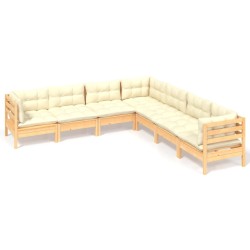 vidaXL Muebles de jardín 7 pzas y cojines madera maciza de pino crema
