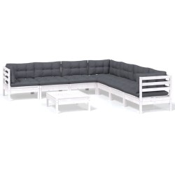 vidaXL Muebles de jardín 8 pzas con cojines blanco madera maciza pino