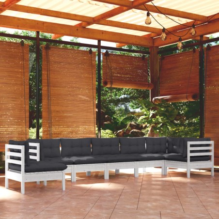 vidaXL Muebles de jardín 8 pzas y cojines blanco madera maciza de pino