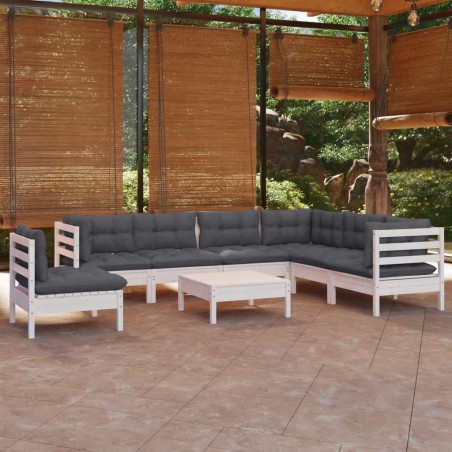 vidaXL Muebles de jardín 8 pzas con cojines blanco madera maciza pino