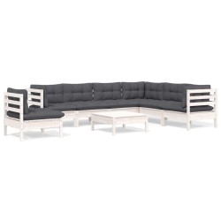 vidaXL Muebles de jardín 8 pzas con cojines blanco madera maciza pino