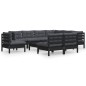 vidaXL Muebles de jardín 10 pzas con cojines negro madera maciza pino vidaXL Muebles de jardín 10 pzas con cojines negro madera maciza pino
