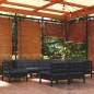 vidaXL Muebles de jardín 9 pzas y cojines negro madera maciza de pino vidaXL Muebles de jardín 9 pzas y cojines negro madera maciza de pino