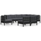 vidaXL Muebles de jardín 9 pzas y cojines negro madera maciza de pino vidaXL Muebles de jardín 9 pzas y cojines negro madera maciza de pino