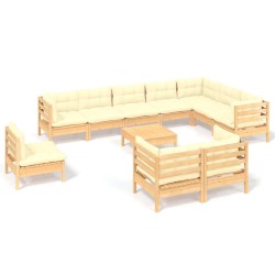 vidaXL Muebles de jardín 11 pzas y cojines madera maciza de pino crema