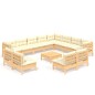 vidaXL Muebles de jardín 13 piezas y cojines madera maciza pino crema vidaXL Muebles de jardín 13 piezas y cojines madera maciza pino crema