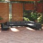 vidaXL Muebles de jardín 11 pzas y cojines negro madera maciza de pino vidaXL Muebles de jardín 11 pzas y cojines negro madera maciza de pino