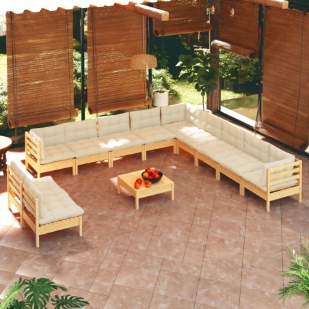 vidaXL Muebles de jardín 12 piezas cojines madera maciza de pino