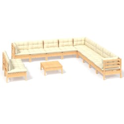 vidaXL Muebles de jardín 12 piezas cojines madera maciza de pino