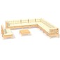 vidaXL Muebles de jardín 12 piezas cojines madera maciza de pino