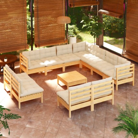 vidaXL Muebles de jardín 12 piezas cojines madera maciza de pino