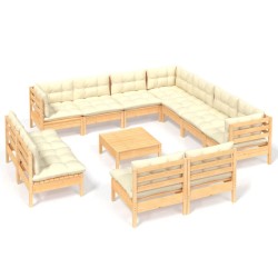 vidaXL Muebles de jardín 12 piezas cojines madera maciza de pino