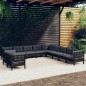 vidaXL Muebles de jardín 11 pzas y cojines negro madera maciza de pino vidaXL Muebles de jardín 11 pzas y cojines negro madera maciza de pino