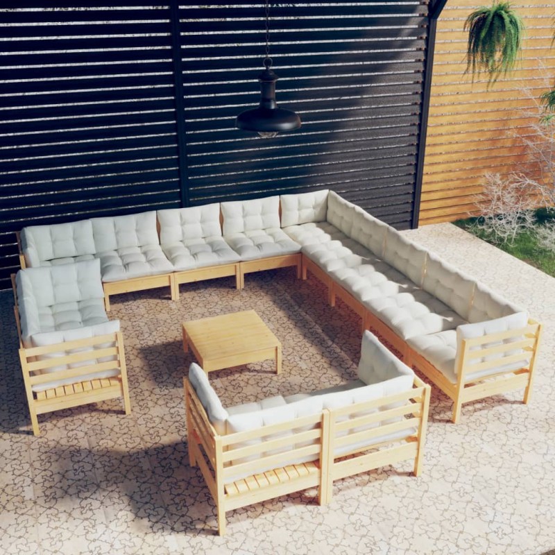 vidaXL Muebles de jardín 14 piezas y cojines madera maciza de pino vidaXL Muebles de jardín 14 piezas y cojines madera maciza de pino