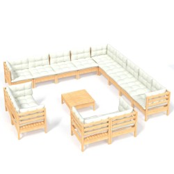 vidaXL Muebles de jardín 14 piezas y cojines madera maciza de pino