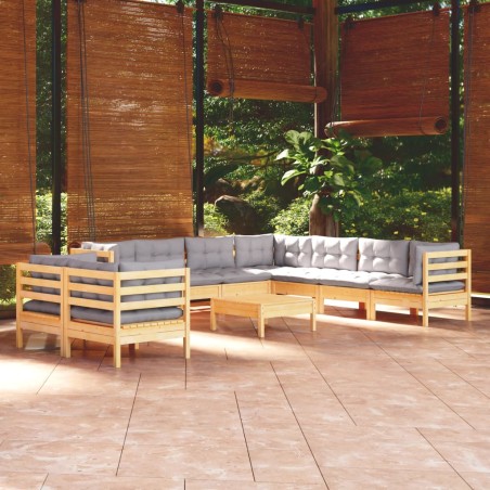 vidaXL Juego de muebles de jardín 10 pzas y cojines madera maciza pino