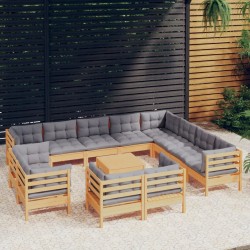 vidaXL Juego de muebles de jardín 13 pzas y cojines madera maciza pino