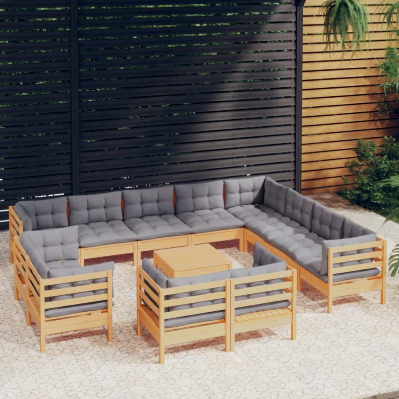 vidaXL Juego de muebles de jardín 13 pzas y cojines madera maciza pino vidaXL Juego de muebles de jardín 13 pzas y cojines madera maciza pino