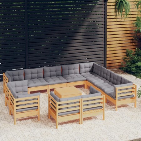 vidaXL Juego de muebles de jardín 13 pzas y cojines madera maciza pino