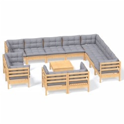 vidaXL Juego de muebles de jardín 13 pzas y cojines madera maciza pino