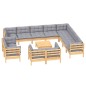 vidaXL Juego de muebles de jardín 13 pzas y cojines madera maciza pino vidaXL Juego de muebles de jardín 13 pzas y cojines madera maciza pino