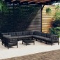 vidaXL Muebles de jardín 12 pzas y cojines negro madera maciza de pino vidaXL Muebles de jardín 12 pzas y cojines negro madera maciza de pino