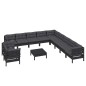 vidaXL Muebles de jardín 12 pzas y cojines negro madera maciza de pino vidaXL Muebles de jardín 12 pzas y cojines negro madera maciza de pino