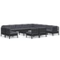 vidaXL Muebles de jardín 14 pzas con cojines negro madera maciza pino vidaXL Muebles de jardín 14 pzas con cojines negro madera maciza pino