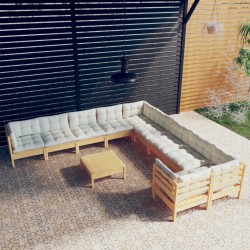 vidaXL Muebles de jardín 11 piezas y cojines madera de pino crema