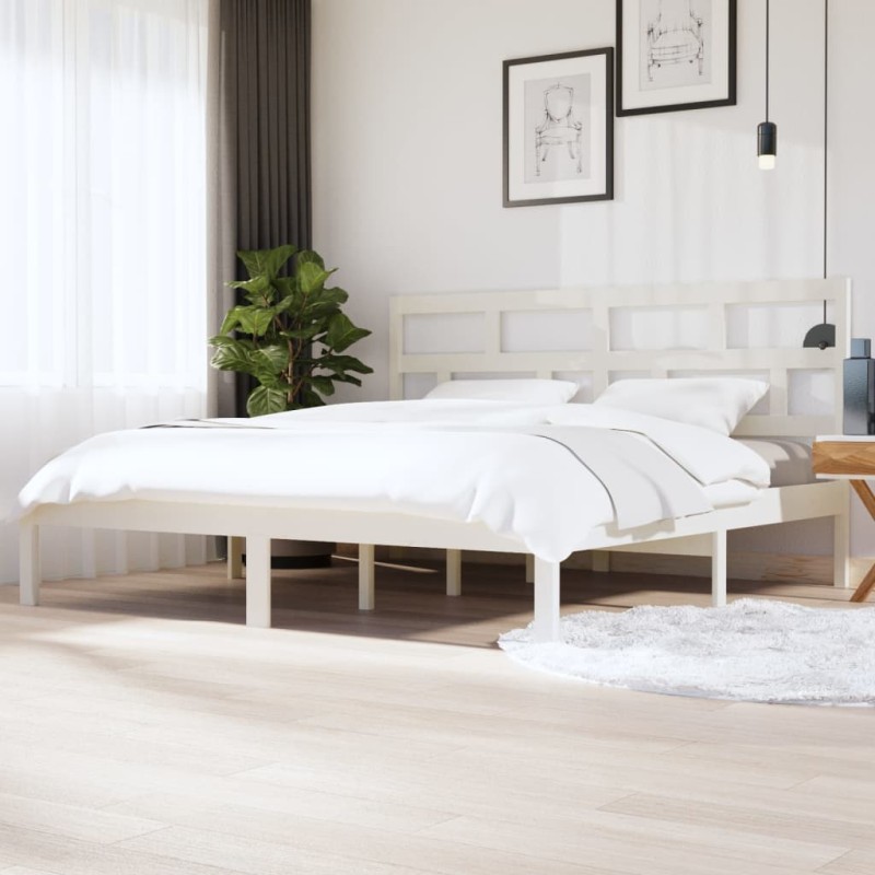 vidaXL Estructura de cama madera maciza de pino blanco 200x200 cm vidaXL Estructura de cama madera maciza de pino blanco 200x200 cm