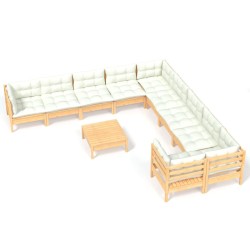 vidaXL Muebles de jardín 11 piezas y cojines madera de pino crema