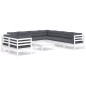 vidaXL Muebles de jardín 10 pzas con cojines blanco madera maciza pino vidaXL Muebles de jardín 10 pzas con cojines blanco madera maciza pino