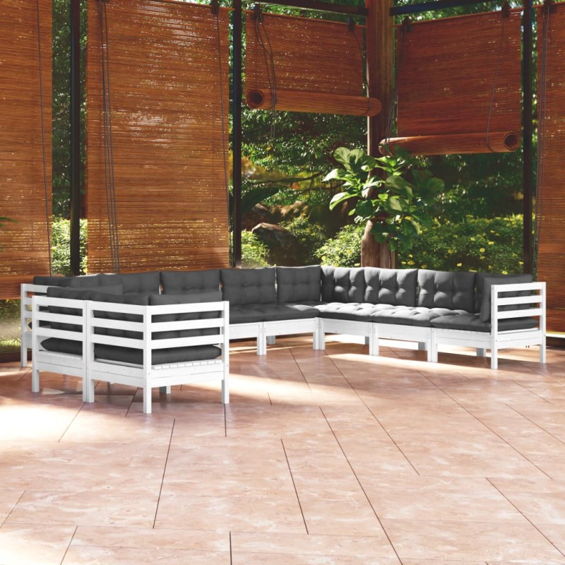 vidaXL Muebles de jardín 10 pzas y cojines blanco madera maciza pino vidaXL Muebles de jardín 10 pzas y cojines blanco madera maciza pino
