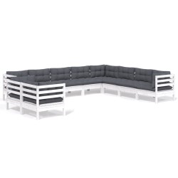 vidaXL Muebles de jardín 10 pzas y cojines blanco madera maciza pino