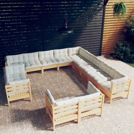 vidaXL Muebles de jardín 13 piezas cojines madera maciza de pino