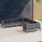 vidaXL Muebles de jardín 8 pzas y cojines gris madera maciza de pino vidaXL Muebles de jardín 8 pzas y cojines gris madera maciza de pino