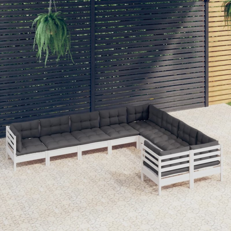 vidaXL Muebles de jardín 9 pzas y cojines blanco madera de pino vidaXL Muebles de jardín 9 pzas y cojines blanco madera de pino