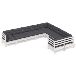 vidaXL Muebles de jardín 9 pzas y cojines blanco madera de pino