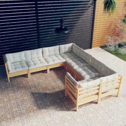 vidaXL Muebles de jardín 8 pzas y cojines madera maciza de pino crema