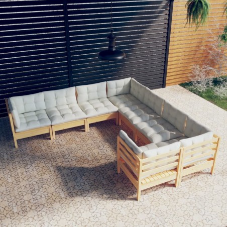 vidaXL Muebles de jardín 8 pzas y cojines madera maciza de pino crema