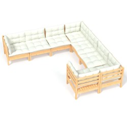vidaXL Muebles de jardín 8 pzas y cojines madera maciza de pino crema