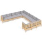 vidaXL Muebles de jardín 11 pzas y cojines madera de pino gris