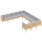 vidaXL Muebles de jardín 11 pzas y cojines madera de pino gris