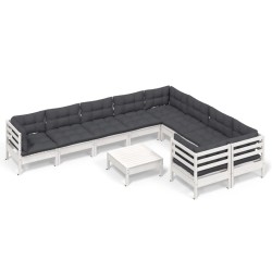 vidaXL Muebles de jardín 10 pzas con cojines blanco madera de pino